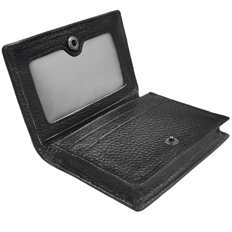 Outrip Genuine Leather Business Card Holder Name Card Case Credit Card Wallet with ID Window RFID Blocking (Black2) - Image 1